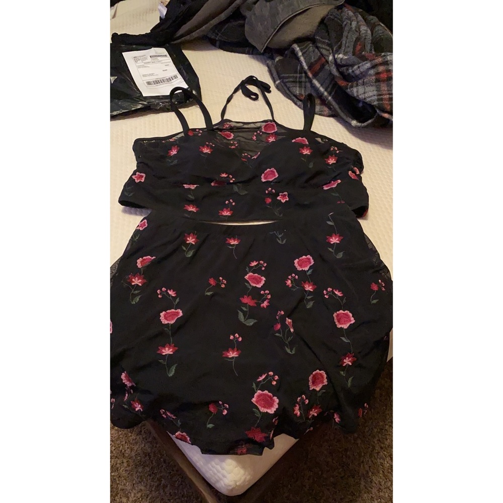 Black mesh floral swim suit